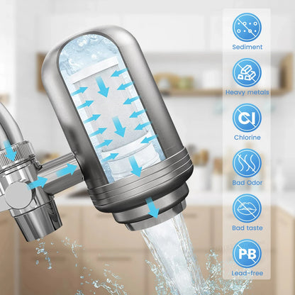 HOMEFISH Faucet Water Filter | Stainless Steel | NSF Certified | Reduces Lead & Chlorine